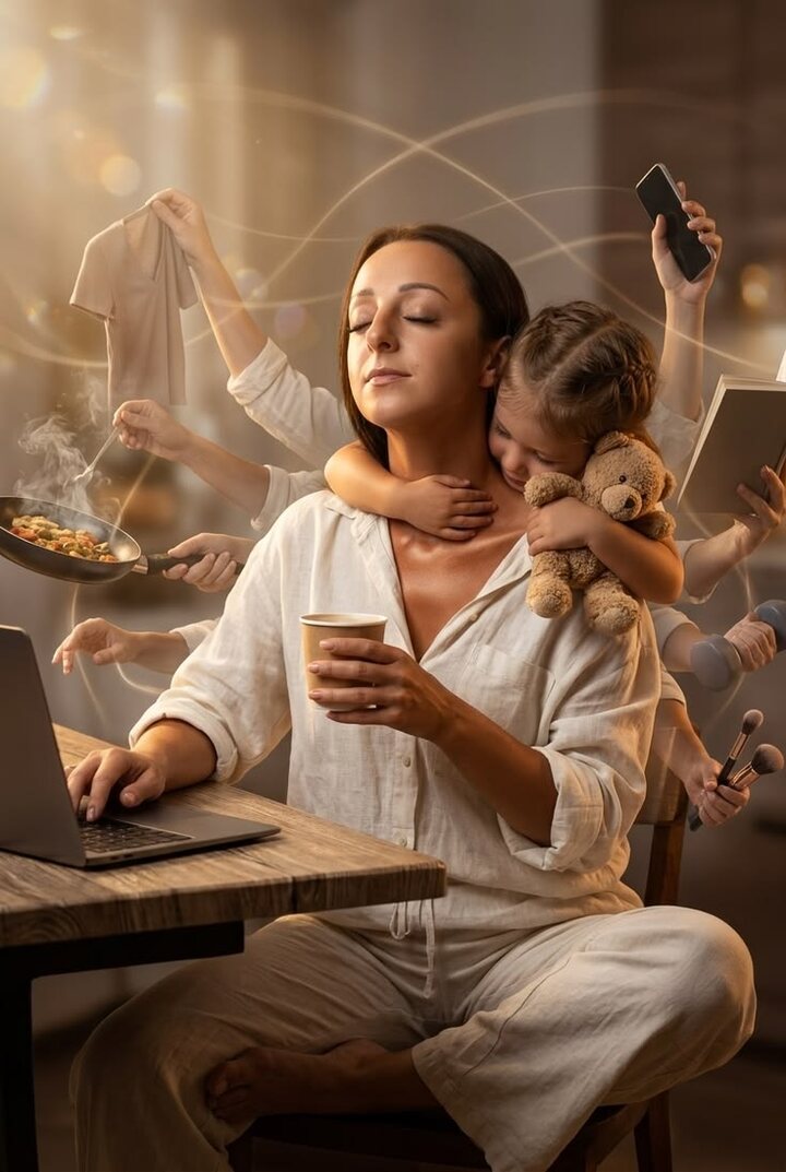 Mujer integrando trabajo, familia y vida personal