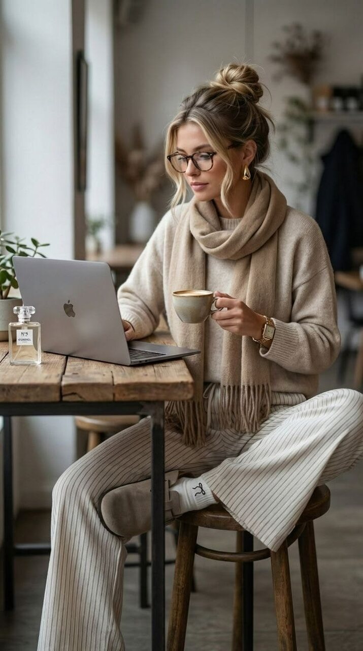 Emprendedora trabajando con calma desde su computadora